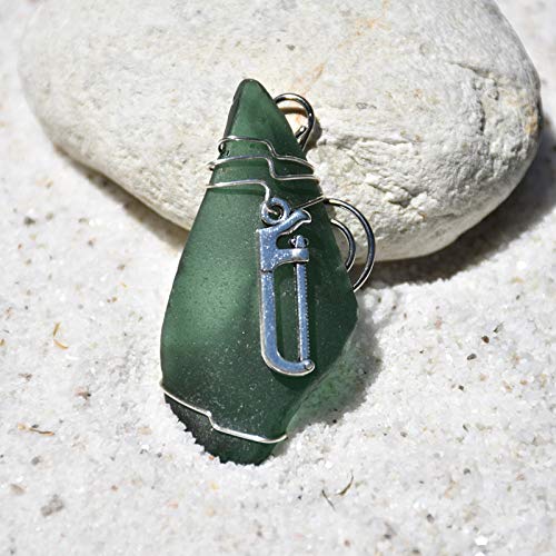 Surf Tumbled Sea Glass Ornament with a Silver Hacksaw Charm - Choose Your Color Sea Glass Frosted, Green, and Brown - Made to Order