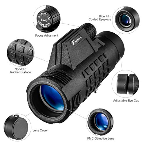 Foxnovo Monocular Telescope 8x42 High Power Monoculars Scope Portable Scope Smartphone Tripod Scope, Waterproof Shockproof HD BAK4 Prism FMC Monoscope for Bird Watching, Hunting, Camping, Wildlife