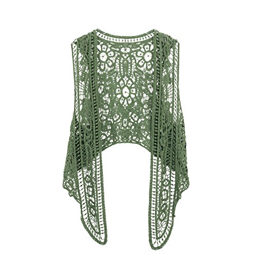 Jastie Pirate Curiosity Open Stitch Cardigan Boho Hippie Crochet Vest (ArmyGreen)
