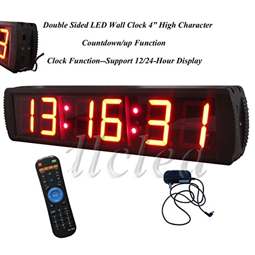 Double Sided LED Wall Clock 4" High Character Red Color Giant Large LED