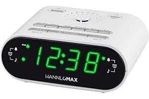 HANNLOMAX HX-158CR Alarm Clock Radio, FM Radio, 0.7" LED Display, 1 USB Port for 1A Charging & 1 USB Port for 2.4A Type-C Cha