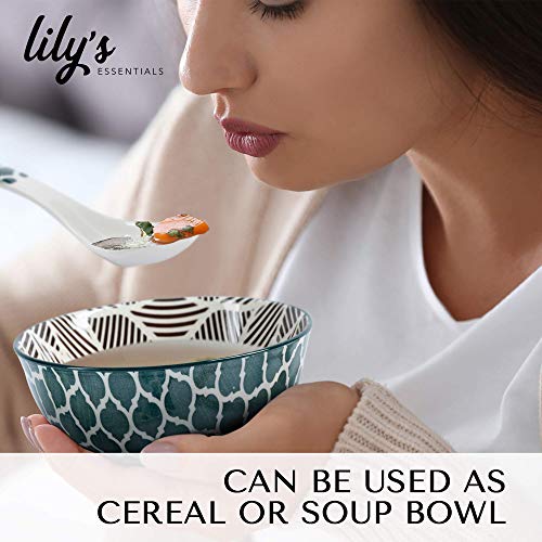 Lily's Essentials Green Japanese Ramen Bowls and Spoons set with