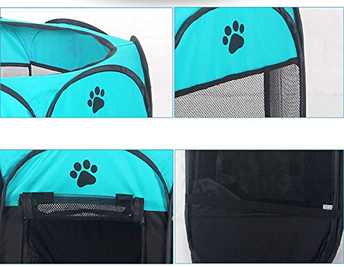 Pet Foldable Tent Playpen Portable Dog Fence Kennel Cage Crate Exercise Removable 8-Panel Kennel Mesh Shade Cover Indoor/Outdoor For Puppy Cats And Animals (Blue)