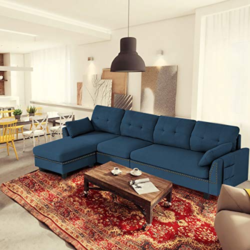 Giantex Reversible Sectional Sofa Couch 4Seat, LShaped Couch with Storage Ottoman, Modern