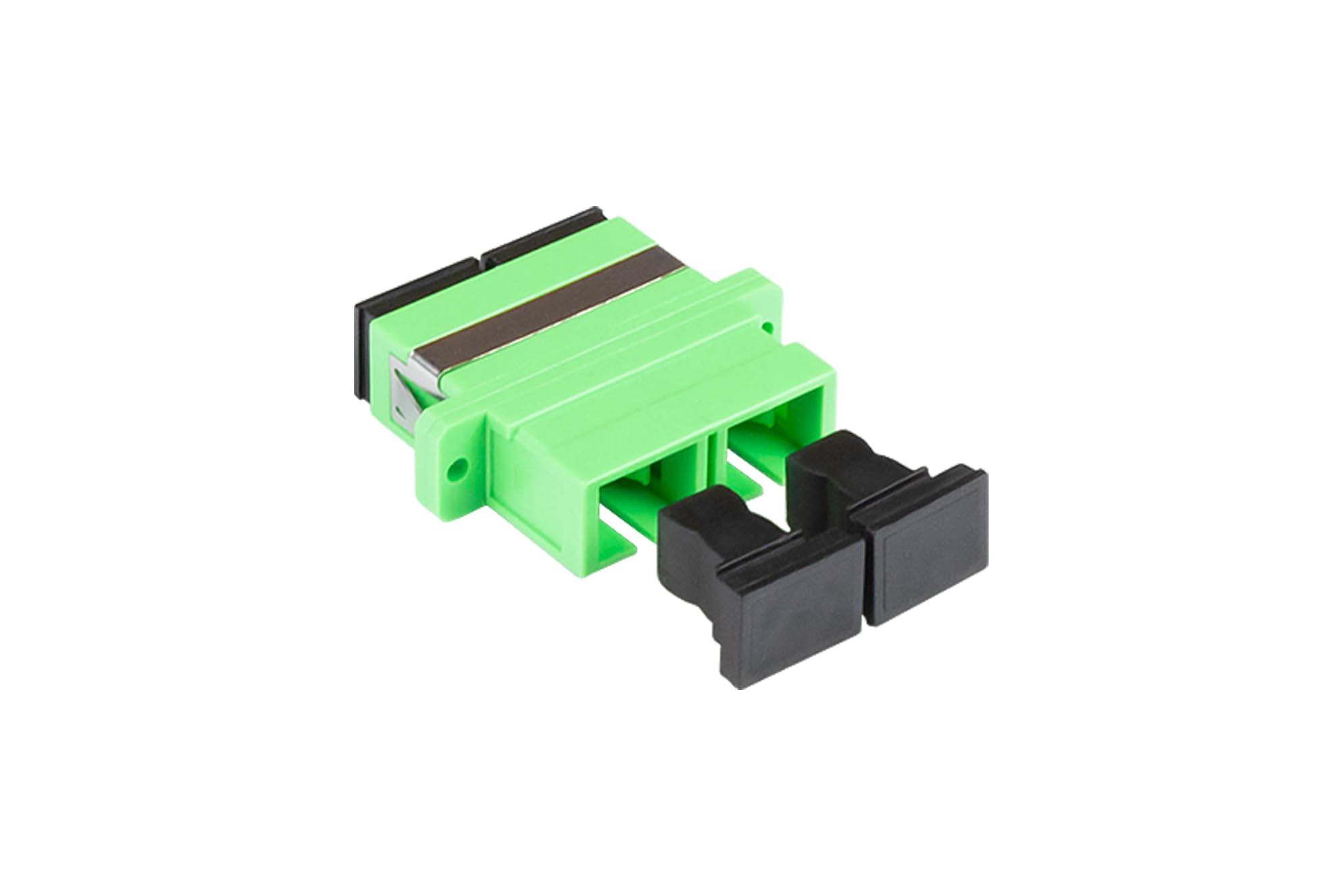 Good Connections LWL Duplex Coupling - SC (APC) to SC (APC) - for OS2 Cables - Single Mode - Plastic Housing with Flange - Ceramic Sleeve - Green