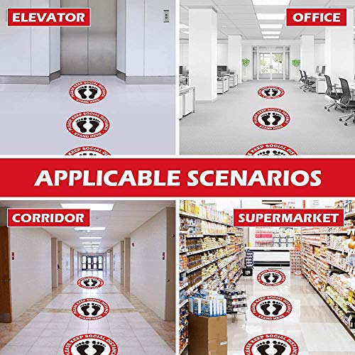 Social Distancing Floor Decals [10 Pack, 12\'\'], SZSY Waterproof Social Distancing Sign Adhesive Vinyl Safety Floor Stickers – Stand Here – for Business Work Hanging Out (Red)