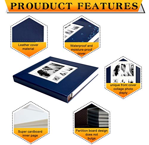Zoview Art Magnetic Self-Stick Page Photo Album with Leather Cover for Wedding or Family, Hand Made DIY Albums Holds 3X5, 4X6, 5X7, 6X8,8X10 Photos (Blue, Large) - Thumbnail 6