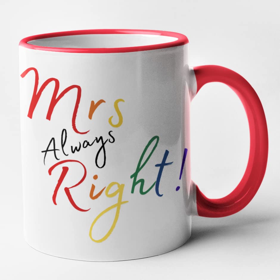 Lesbian Couple Set of 2 Mugs - Mrs Right & Mrs Always Right (Red)