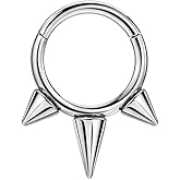 FANSING 316L Surgical Steel 3 Spike Beaded Piercing Rings for Septum Daith