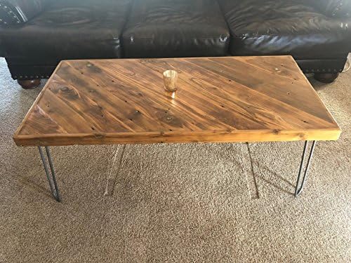 Ready to Ship - 48" x 24" Slant-Board Reclaimed Cedar Farmhouse Coffee Table with Hairpin Legs