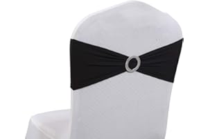 MDS-MEGADECORSUPPLY MDS Pack of 100 Spandex Chair Sashes Bow Premium Stretch Chair Cover Band with Buckle Slider Universal fits Elastic Dining Chair Ties for Wedding Party Banquet Events Decoration - Black