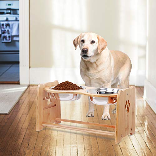 XZONE PET Elevated Dog Bowls for Cats and Dogs, Adjustable Bamboo