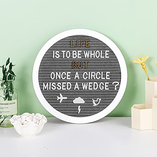 G GAMIT Round Felt Letter Board Message Sign - 10x10 inches Message Board with 465 Changeable White&Golden Letters,Numbers,Cursive Words and Stand for Party,Baby Announcement,Wedding,Pregnancy,Wall&Tabletop Decor (Gray)