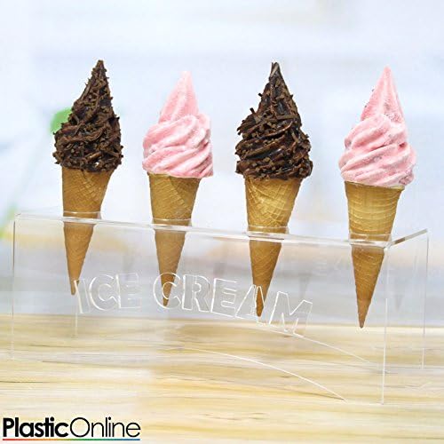 Acrylic Ice Cream Cone Holder Display Stand Perspex - Optional Text Ice Cream - Gelato (Design 2)