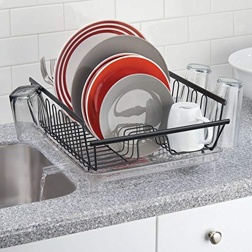 mDesign Large Modern Kitchen Countertop, Sink Dish Drying Rack