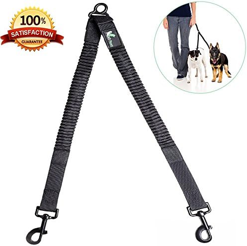 Double Dog Leash Coupler by All Pawz - Best for Large & Medium Breeds - Walk Two Dogs with 1 Leash - 100% Heavy Duty No Tangle Walker Training Leash - Extends 16-24 Inches - Black Nylon
