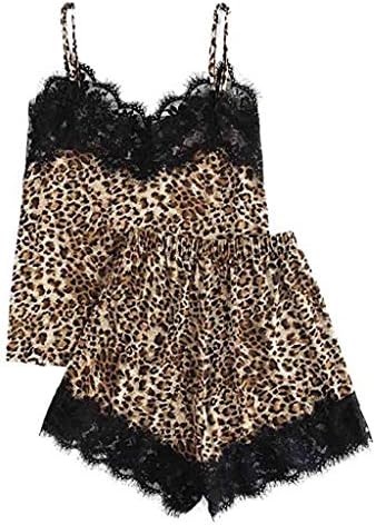 Pingtr Women Underwear2PC Women Lace Leopard Print Sexy Lingerie Set for Sex Women Sleepwear Short Lace Pajama Set Cami Night Sets