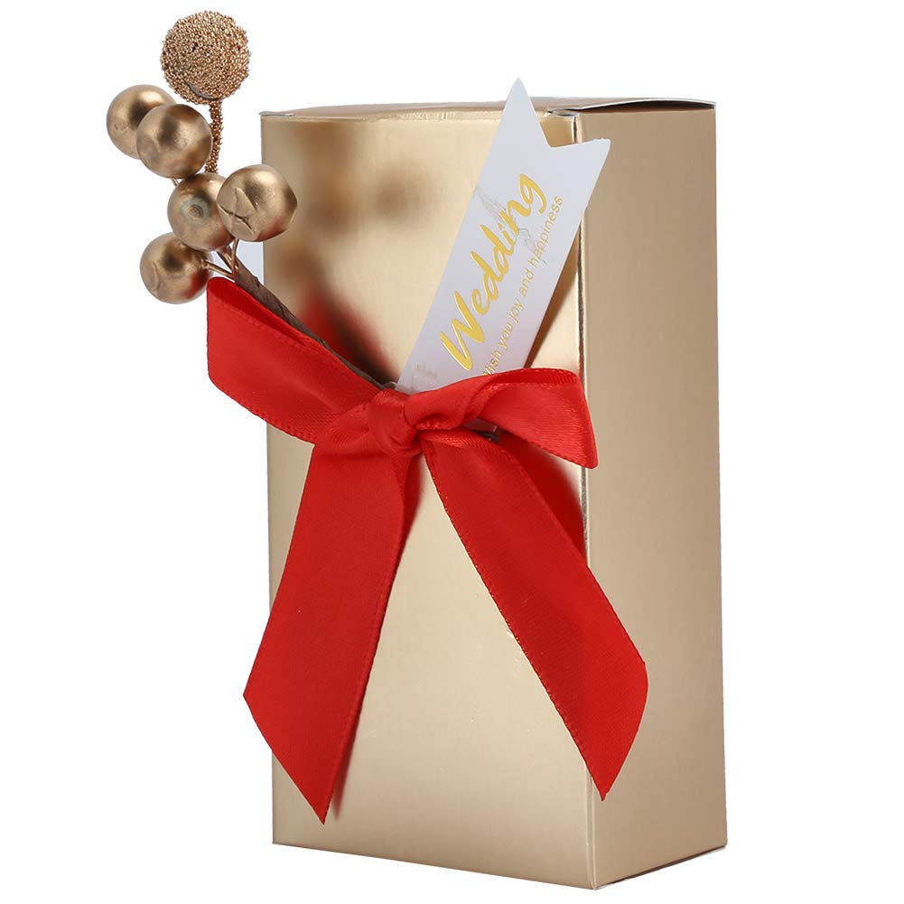 50Pcs Champagne Color Candy Gift Boxes Chic Wedding Favour Boxes With Bowknot For Wedding Party Baby Shower Favor Christmas Graduation Gift(Red)