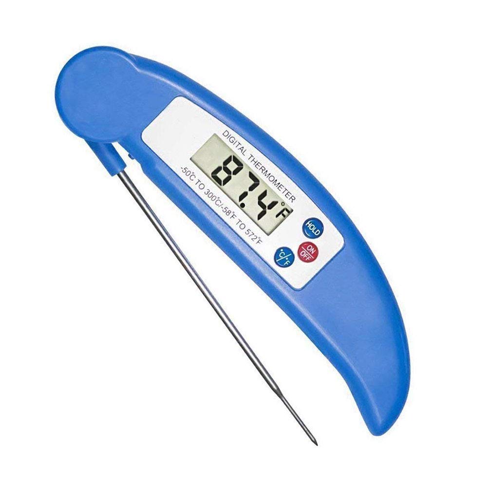 Mokiro BBQ Meat Food Thermometer with Built-in Timer Long Range Stainless Steel Probe Wireless and Digital for Smoker Grill Oven Meat (Blue)