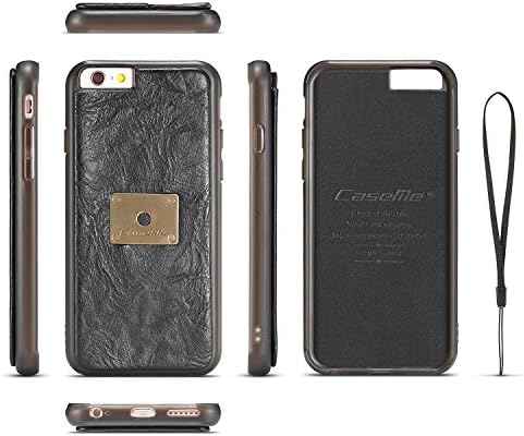 iPhone 6/6S Case Detachable Magnetic Zipper Purse View Flip Cove with Credit Card Holder Wrist Strap