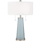 Color + Plus Peggy 29 3/4" Tall Cylinder Modern Coastal End Table Lamp Pull Chain Rain Blue Gray Brushed Nickel Finish Glass 