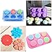 3 Pcs Flower-Shaped Mooncake Molds, FineGood Mini Muffin Silicone Molds Cake Pan Siliocne Baking Mold for Jelly Pudding Cookies DIY Handmade Soap - Purple, Blue, Pink