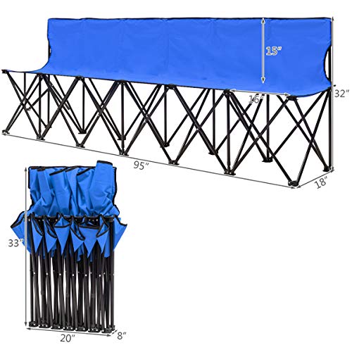 Giantex Portable Folding 6 Seats Chair Sideline Bench W/Seat Backs & Carry Bag Sports Team Camping (Blue) - Thumbnail 6