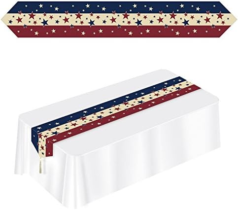 Party Central Club Pack of 12 Printed Stars and Stripes Patriotic Disposable Americana Table Runner 72"