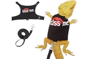 HOKABLE Bearded Dragon Leash and Harness Adjustable - Bearded Dragon Leash and Harness Set with Lizard Luminous Leash for Amphibians Chameleons Small Pet Animals Outdoor Safety Walking（Black）