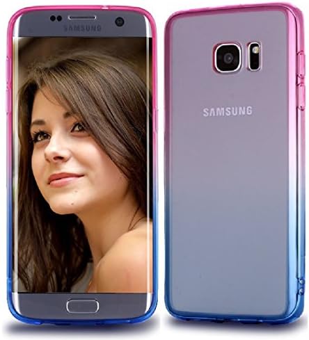 S7 Edge Case,ACCBTECH Shock Absorption Soft TPU Thin Slim Flexible Rubber Anti-scratch Shell Protective Clear Back Bumper Case for Samsung Galaxy S7 Edge 5.5 inch (pink&amp;blue)