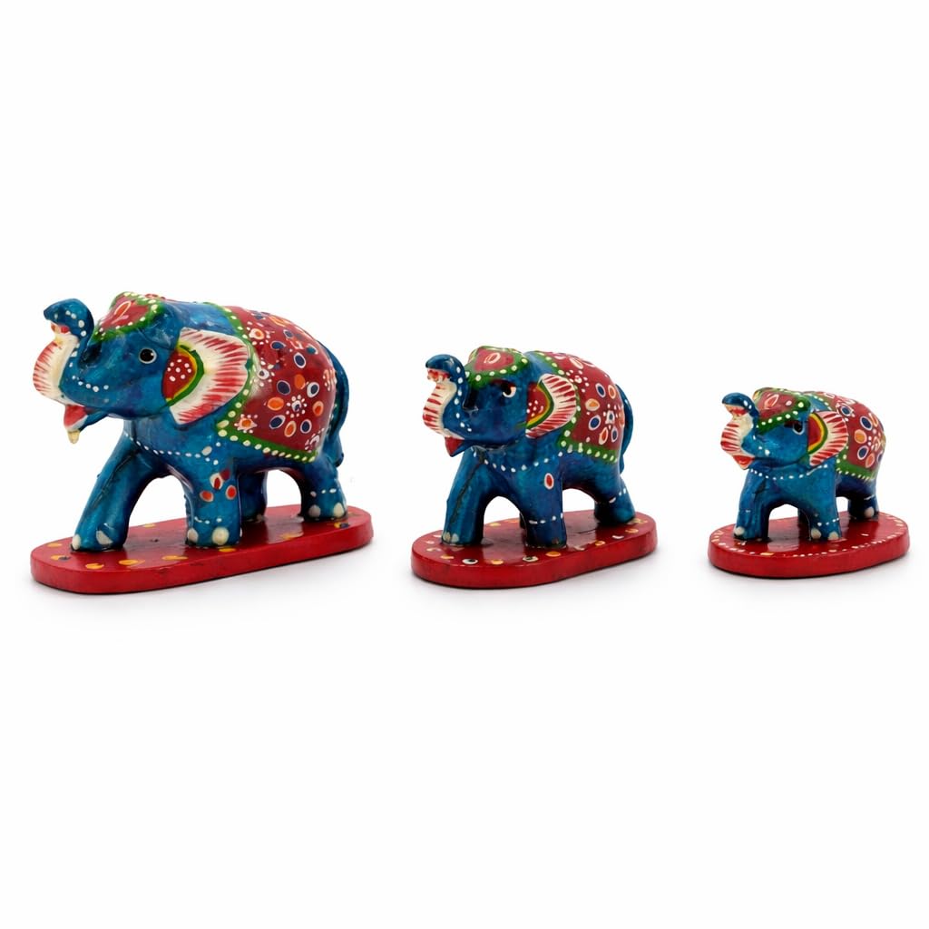 Garden Of Arts Set of 3 Small Elephants Home Decor Showpiece in Multicoloured