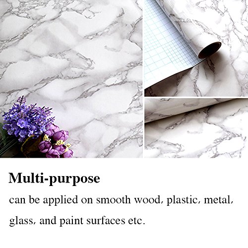 Munto Marble Contact Paper for Countertops, 23.6in x 9.8ft Self Adhesive Marble Wallpaper Peel and Stick, Furniture Renovated Vinyl Film (White/Grey Roll)
