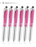 SyPen Stylus Pen for Touchscreen Devices, Tablets, iPads, iPhones, Multi-Function Capacitive Pen With LED Flashlight, Ballpoint Ink Pen, 3-In-1 Metal Pen, 6PK, Pink
