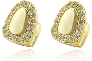 Psivika 2PC Gold Plated with Diamond Round Single Grillz Cap for Your Teeth Grillz Men Women Hip Hop Jewelry Gift