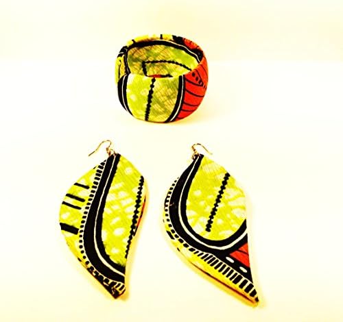 Ankara Bracelet-Earring Set (Orange-Leave)