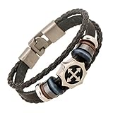 MORE FUN Punk Style Woven Rope Black Leather Triple Brand Bracelet With Metal Clasp (Cross)