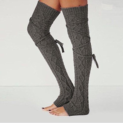 Binmer(TM)Winter Outdoor Fashion Warm Cable Knit Leg Warmers Foot Glove (Dark Gray)