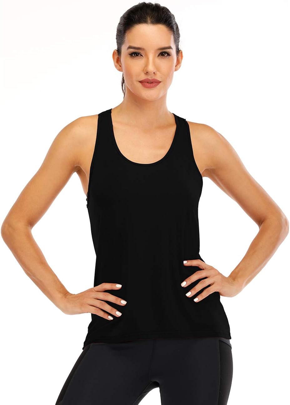 Fihapyli Women's Cross Back Yoga Shirt Backless Workout Tops for Womens Racerback Tank Tops Open Back Running Muscle Tanks: Clothing