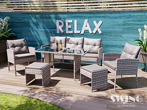 Swing & Harmonie Sitzgruppe Garten - Rattanmöbel Outdoor - Robuste Gartenmöbel - Hochwertige Gartengarnitur - Garten-Essgruppe - Outdoormöbel - Esstisch (grau) – Bild 4