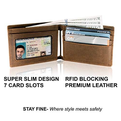STAY FINE Wallet for Men Slim Minimalist Leather RFID Bifold Front Pocket Billfold