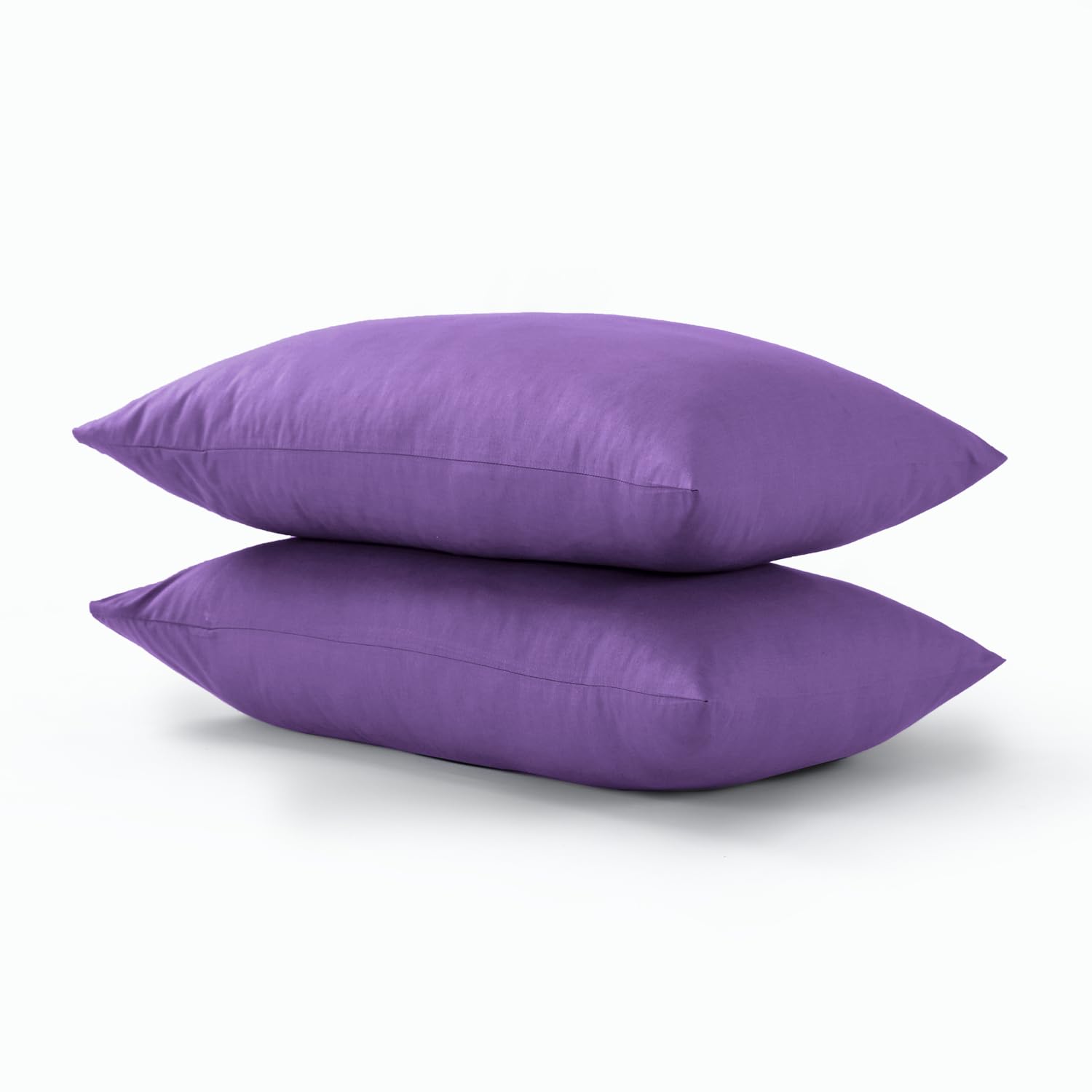 CHARKHAH Pair of Polycotton Standard Housewife Oxford Pillowcases and 100% Cotton Flannel Jersey Pillow Covers Protectors Dyed in Trendy Colors, Size 50 cm x 75 cm (Housewife Pack of 2, Purple)