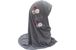 JDYaoYing Girls Long Muslim Hijab with Flowers Arab Scarf Islamic One Piece Head Scarf for 2-6 Years Kids