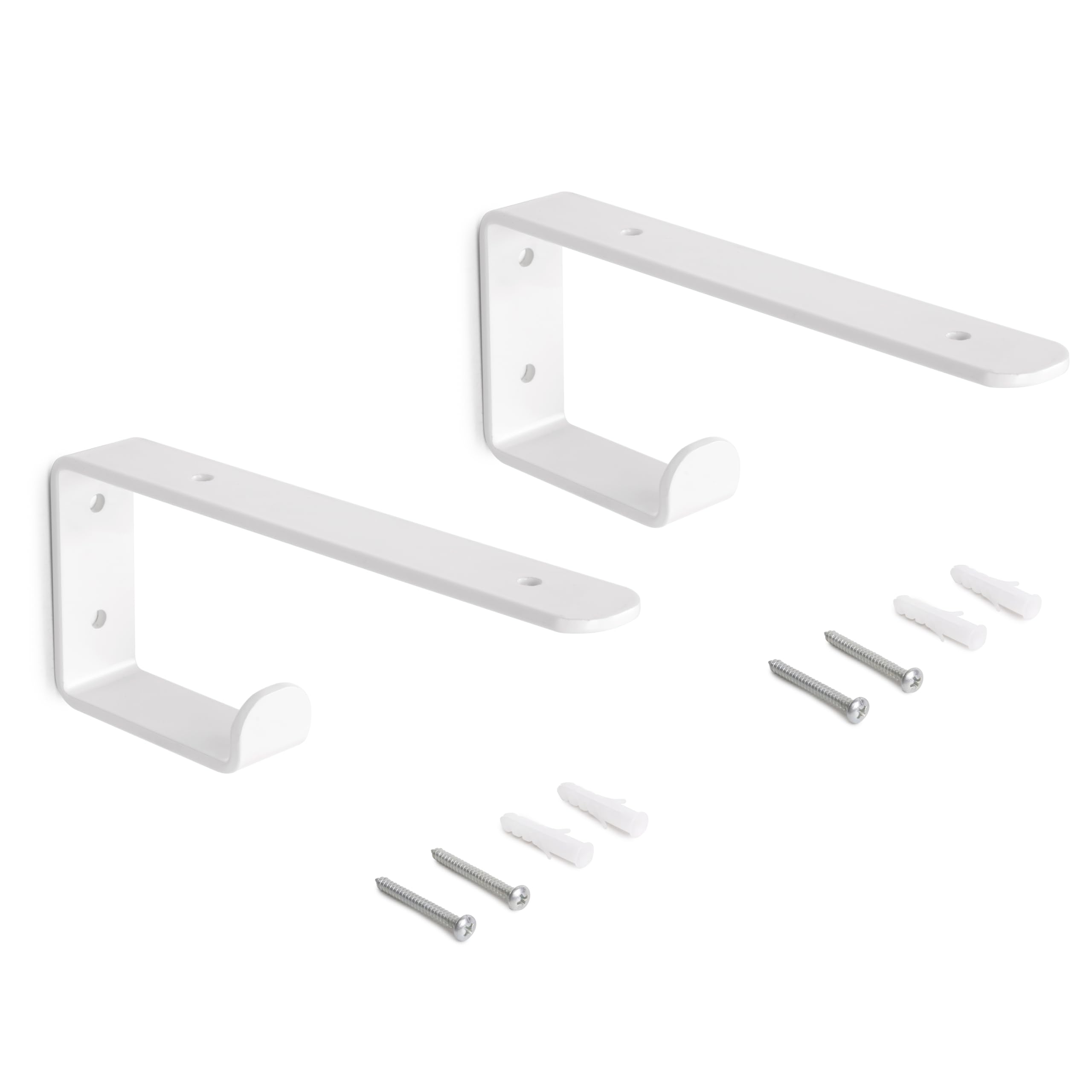 Emuca - Pair of Straight Wood Shelf Supports with Integrated Hanger, Steel, White Painted