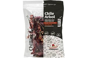 Dried Arbol Chili Peppers Stemless 85gr by Sombrero (Bird’s Peak, Chile de Arbol or Rat’s Tail Chili). Known as Mexico’s Hott
