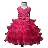 MUYAOO Girls Kids Bowknot Beads Ruffles Lace Princess Party Wedding Dress