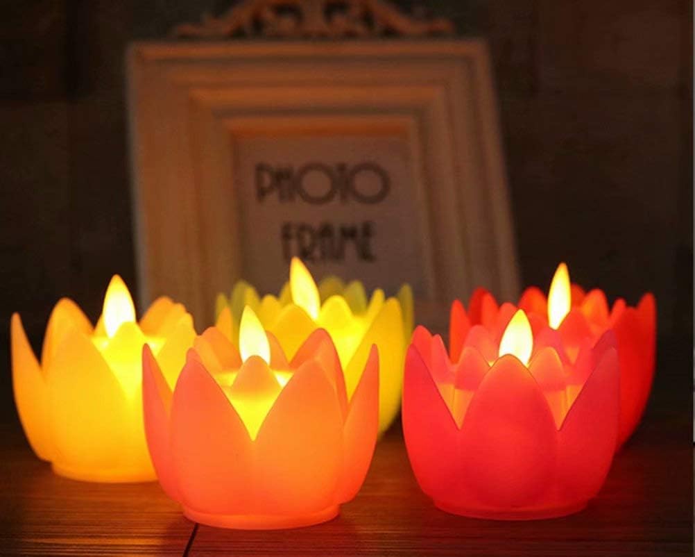 LED Flameless Candle Moving Wick Flickering Bulb Moving Wick Battery Operated Lotus Light for Holiday Christmas Halloween Religious Wedding Party Home Decor Red 1PCS