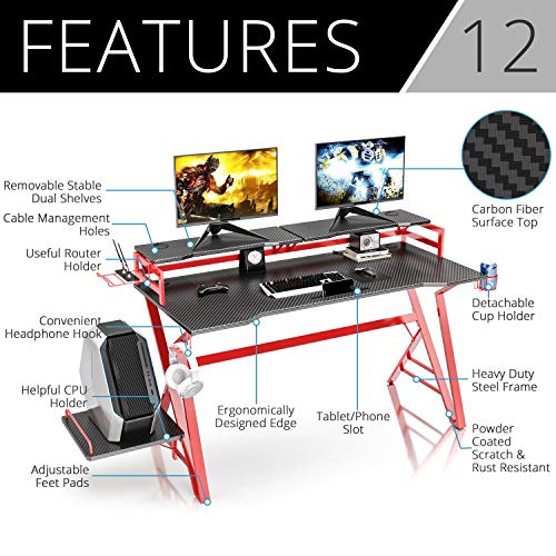 VIPEK Ergonomic Gaming Desk 55 Inch Home Office Gaming Computer Desk