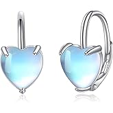 SHEAISRS Heart Moonstone Leverback Earrings 925 Sterling Silver Moonstone Earrings for Women Moonstone Jewelry