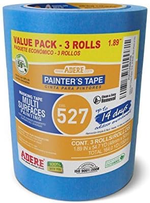 Adere 527 Crepe Paper 14 Day Easy Release Painters Masking Tape, 54.7 Yds Length X 1.89" Width, Blue (Pack of 3)