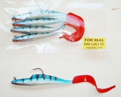 TraceAce Tackle 4 X 4Inch All New 2013 Mackerel Blue / Firetail Curl Tailed Wreck And Reefing Eels